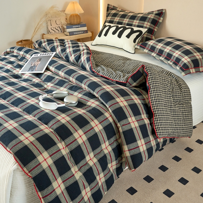 91家纺网 家纺一手货源 找家纺 三沁家居 2025新款全棉色织水洗棉大豆被冬被被子被芯 格调雅韵灰