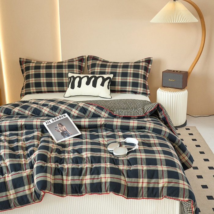 91家纺网 家纺一手货源 找家纺 三沁家居 2025新款全棉色织水洗棉大豆被冬被被子被芯 格调雅韵灰