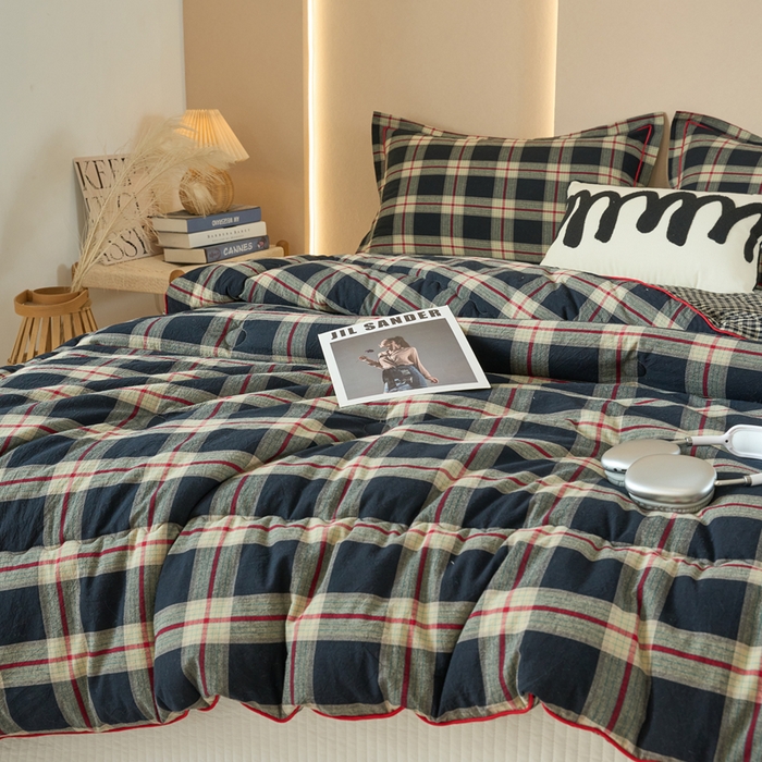 91家纺网 家纺一手货源 找家纺 三沁家居 2025新款全棉色织水洗棉大豆被冬被被子被芯 格调雅韵灰