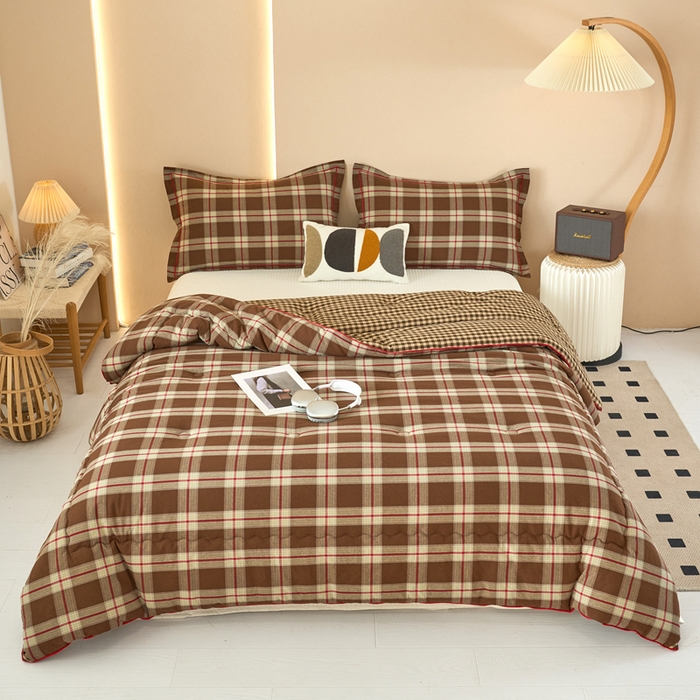 91家纺网 家纺一手货源 找家纺 三沁家居 2025新款全棉色织水洗棉大豆被冬被被子被芯 格调雅韵咖