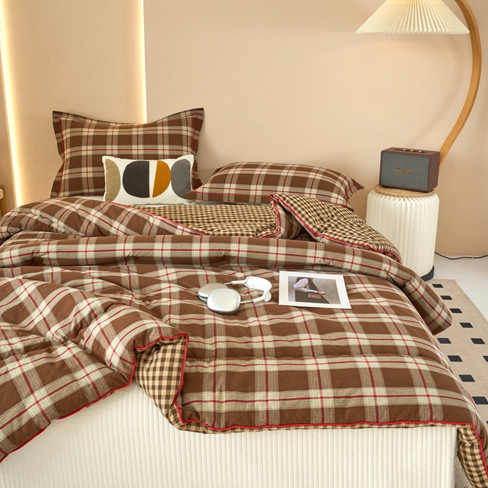 91家纺网 家纺一手货源 找家纺 三沁家居 2025新款全棉色织水洗棉大豆被冬被被子被芯 格调雅韵咖