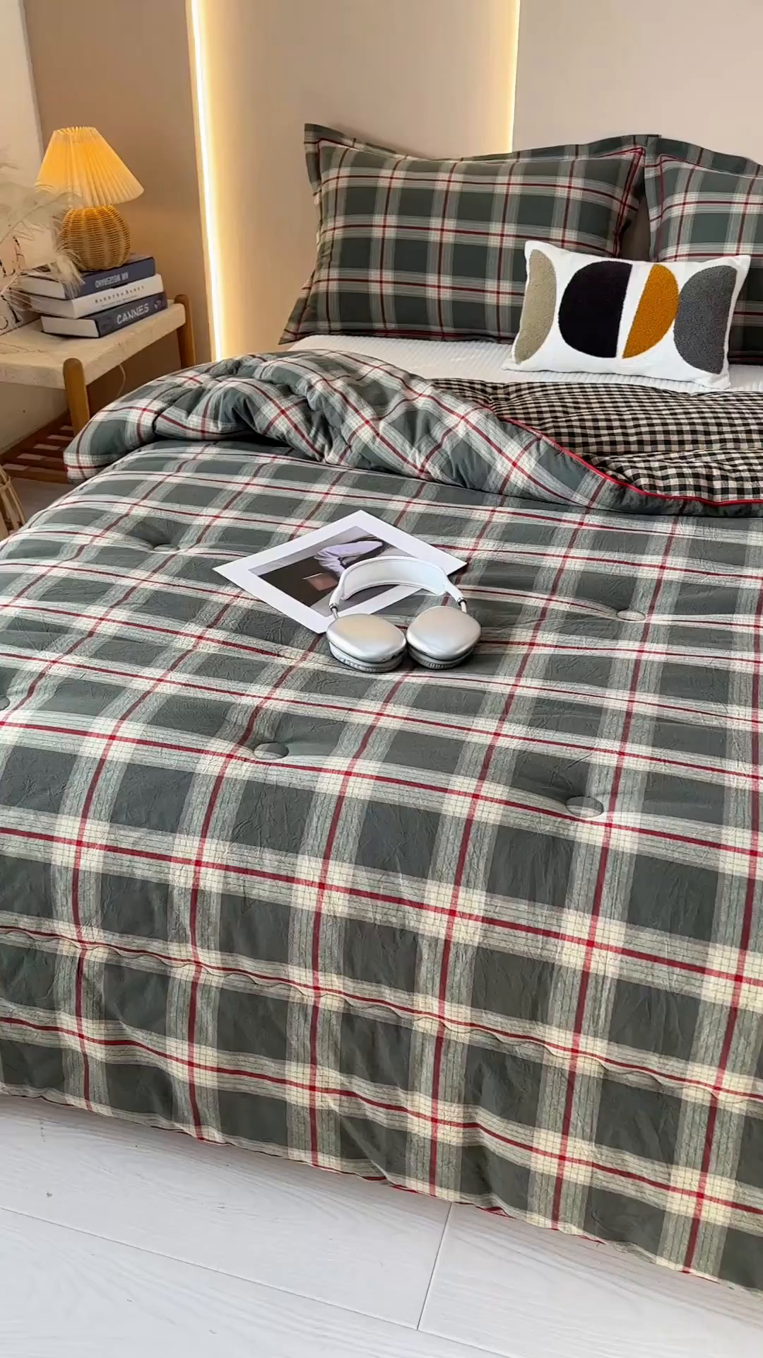 91家纺网 家纺一手货源 找家纺 三沁家居 2025新款全棉色织水洗棉大豆被冬被被子被芯 格调雅韵绿