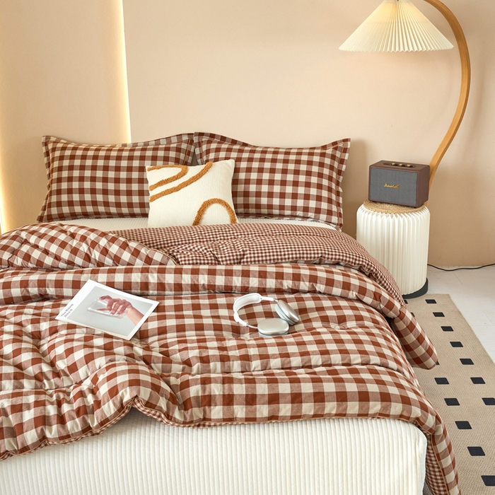 91家纺网 家纺一手货源 找家纺 三沁家居 2025新款全棉色织水洗棉大豆被冬被被子被芯 咖中格