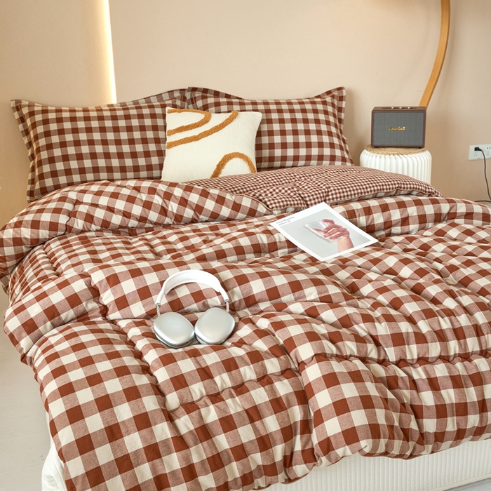 91家纺网 家纺一手货源 找家纺 三沁家居 2025新款全棉色织水洗棉大豆被冬被被子被芯 咖中格