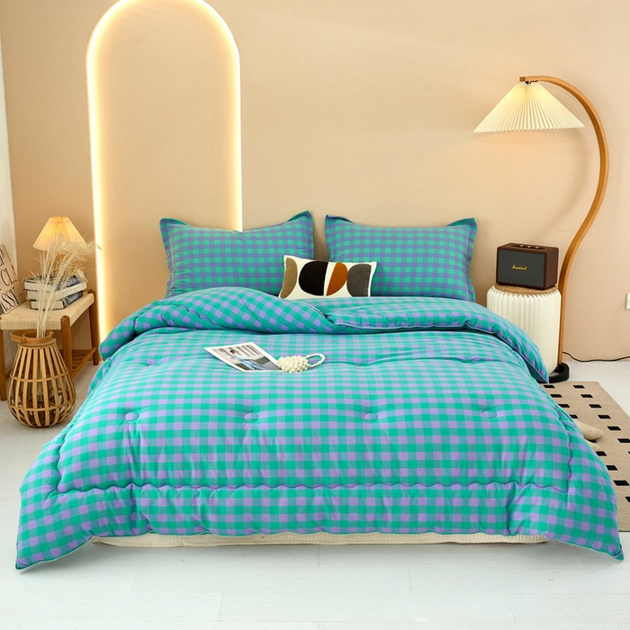 91家纺网 家纺一手货源 找家纺 三沁家居 2025新款全棉色织水洗棉大豆被冬被被子被芯 梦幻紫绿