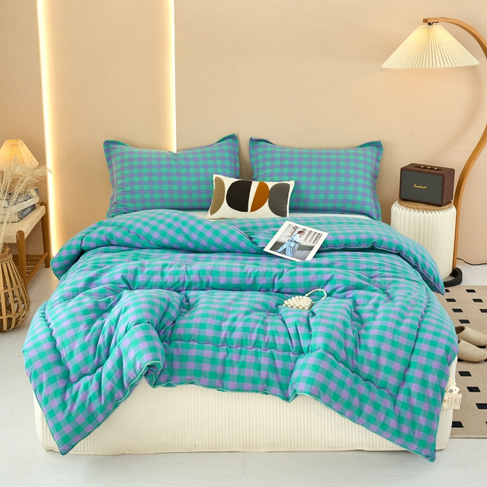 91家纺网 家纺一手货源 找家纺 三沁家居 2025新款全棉色织水洗棉大豆被冬被被子被芯 梦幻紫绿