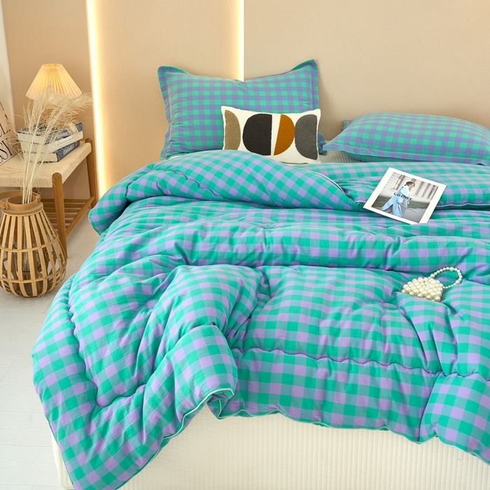 91家纺网 家纺一手货源 找家纺 三沁家居 2025新款全棉色织水洗棉大豆被冬被被子被芯 梦幻紫绿