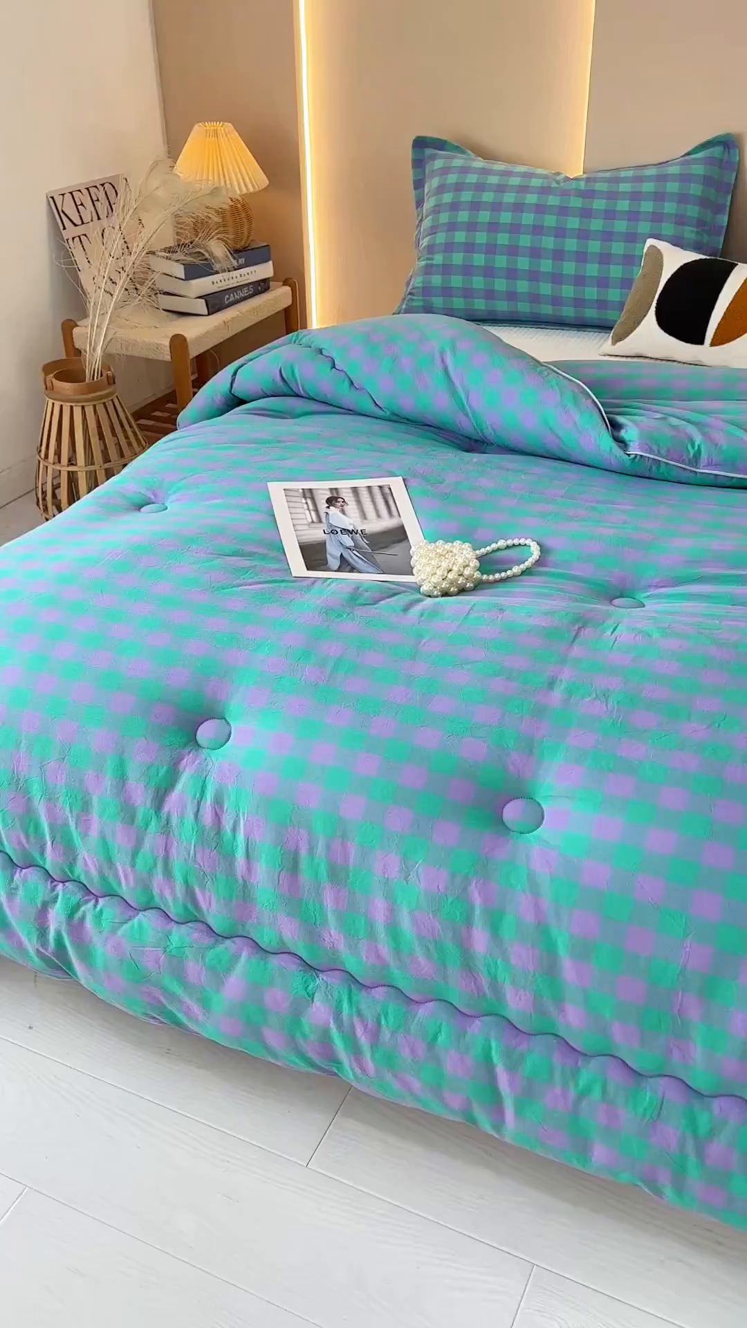 91家纺网 家纺一手货源 找家纺 三沁家居 2025新款全棉色织水洗棉大豆被冬被被子被芯 梦幻紫绿