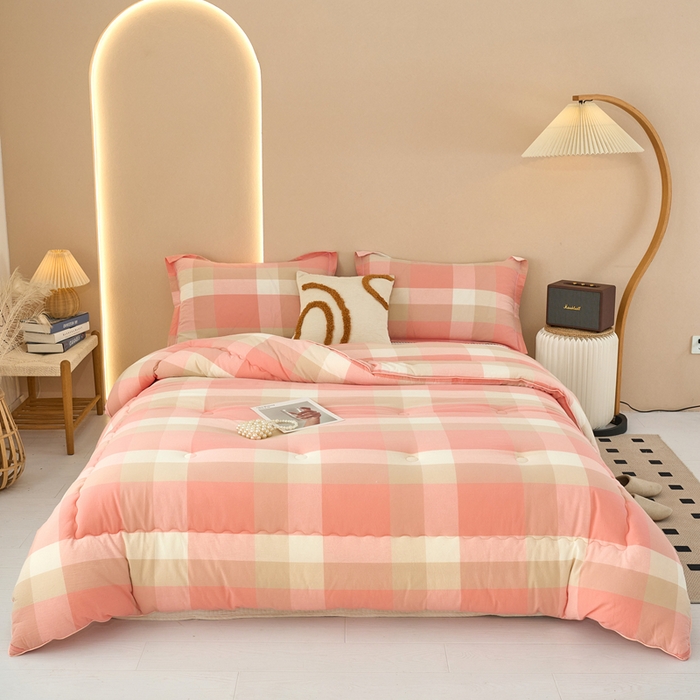 91家纺网 家纺一手货源 找家纺 三沁家居 2025新款全棉色织水洗棉大豆被冬被被子被芯 米夕玉咖