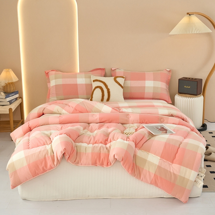 91家纺网 家纺一手货源 找家纺 三沁家居 2025新款全棉色织水洗棉大豆被冬被被子被芯 米夕玉咖