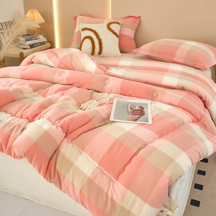 91家纺网 家纺一手货源 找家纺 三沁家居 2025新款全棉色织水洗棉大豆被冬被被子被芯 米夕玉咖