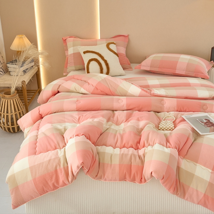 91家纺网 家纺一手货源 找家纺 三沁家居 2025新款全棉色织水洗棉大豆被冬被被子被芯 米夕玉咖