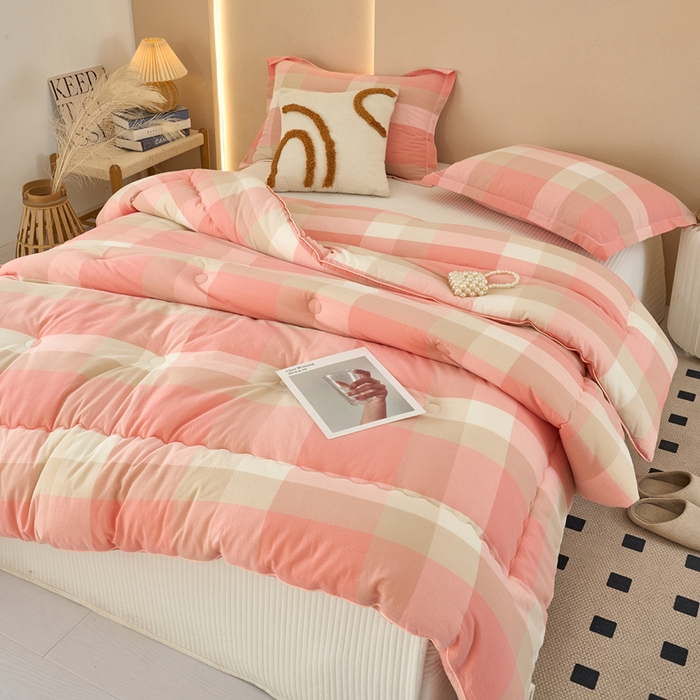 91家纺网 家纺一手货源 找家纺 三沁家居 2025新款全棉色织水洗棉大豆被冬被被子被芯 米夕玉咖