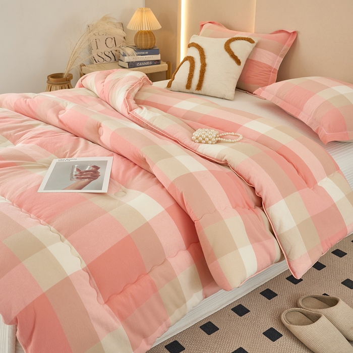 91家纺网 家纺一手货源 找家纺 三沁家居 2025新款全棉色织水洗棉大豆被冬被被子被芯 米夕玉咖