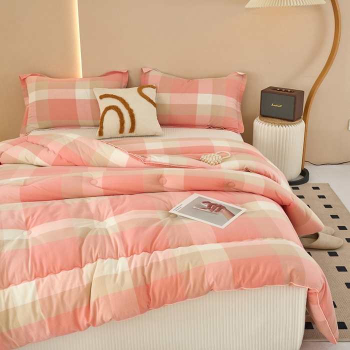 91家纺网 家纺一手货源 找家纺 三沁家居 2025新款全棉色织水洗棉大豆被冬被被子被芯 米夕玉咖