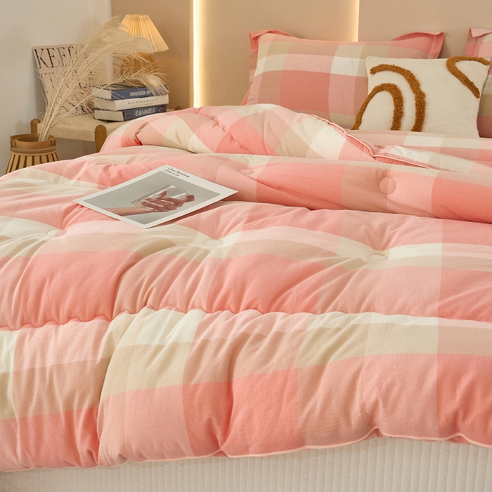 91家纺网 家纺一手货源 找家纺 三沁家居 2025新款全棉色织水洗棉大豆被冬被被子被芯 米夕玉咖