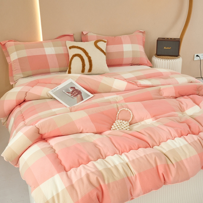 91家纺网 家纺一手货源 找家纺 三沁家居 2025新款全棉色织水洗棉大豆被冬被被子被芯 米夕玉咖