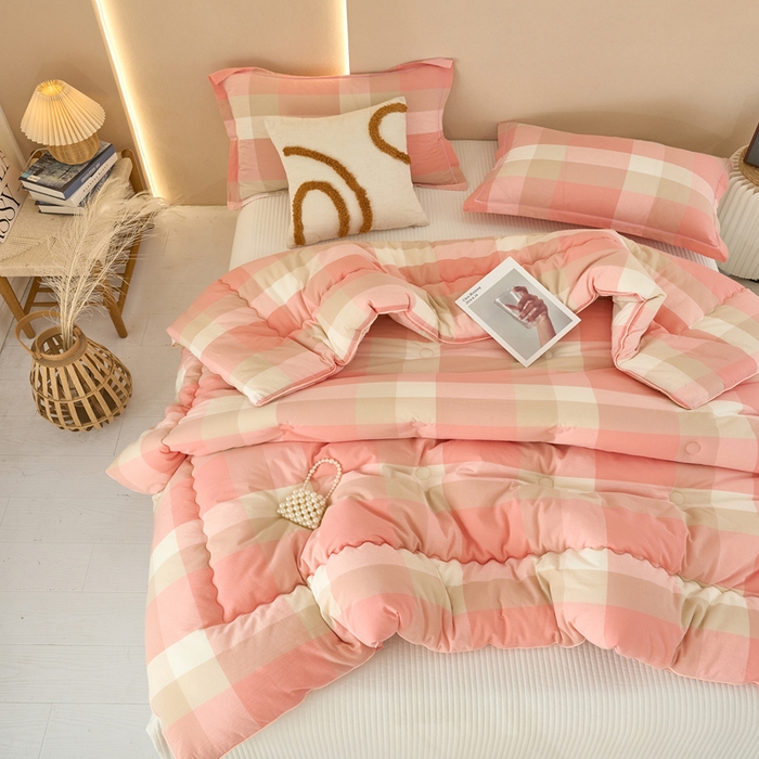 91家纺网 家纺一手货源 找家纺 三沁家居 2025新款全棉色织水洗棉大豆被冬被被子被芯 米夕玉咖