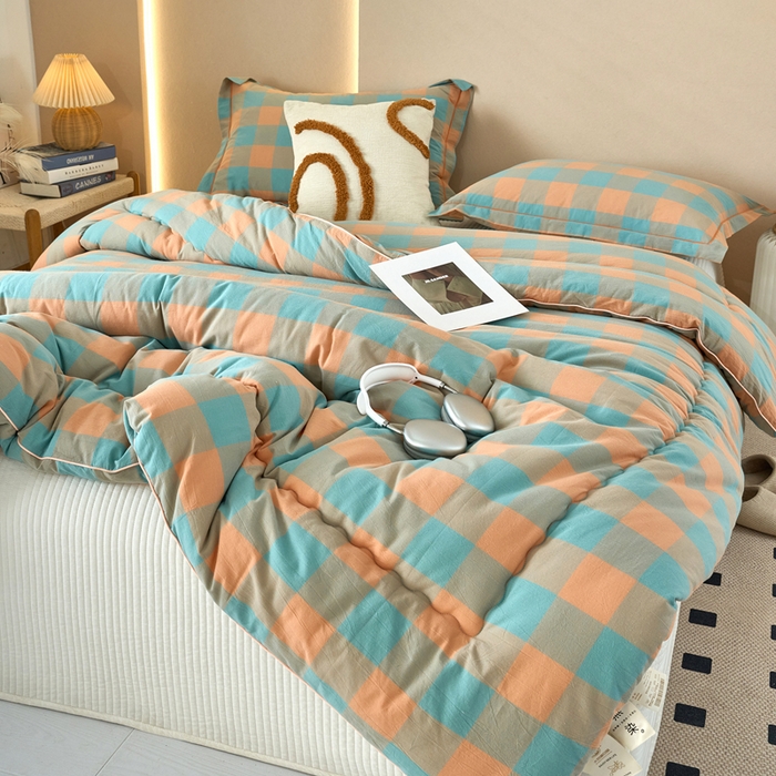 91家纺网 家纺一手货源 找家纺 三沁家居 2025新款全棉色织水洗棉大豆被冬被被子被芯 沐梵