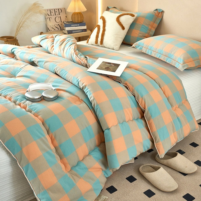 91家纺网 家纺一手货源 找家纺 三沁家居 2025新款全棉色织水洗棉大豆被冬被被子被芯 沐梵