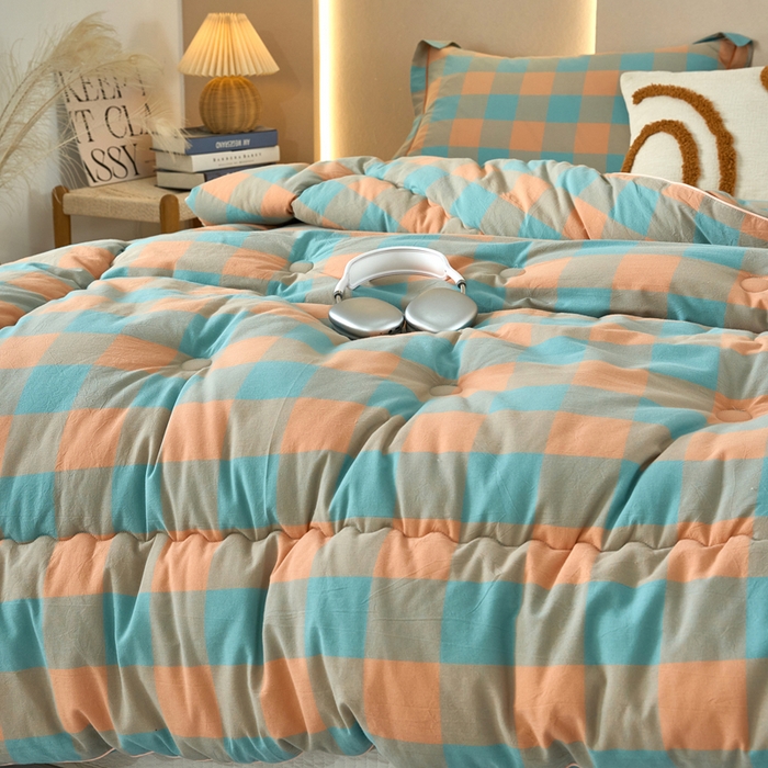 91家纺网 家纺一手货源 找家纺 三沁家居 2025新款全棉色织水洗棉大豆被冬被被子被芯 沐梵