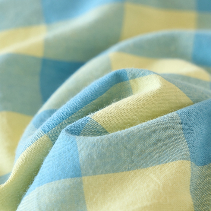 91家纺网 家纺一手货源 找家纺 三沁家居 2025新款全棉色织水洗棉大豆被冬被被子被芯 浅绿黄中格