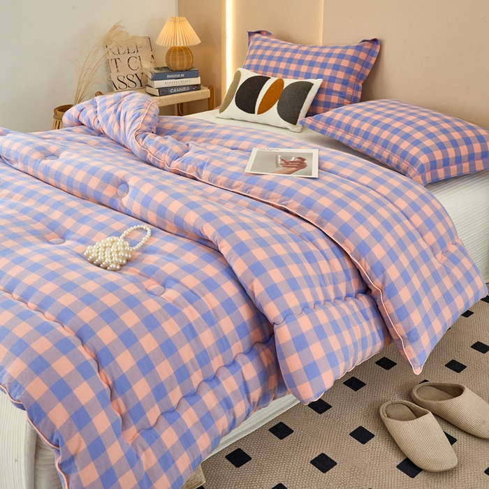 91家纺网 家纺一手货源 找家纺 三沁家居 2025新款全棉色织水洗棉大豆被冬被被子被芯 香芋紫中格