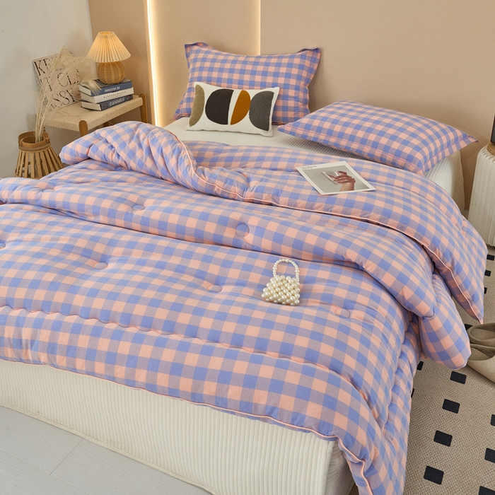 91家纺网 家纺一手货源 找家纺 三沁家居 2025新款全棉色织水洗棉大豆被冬被被子被芯 香芋紫中格