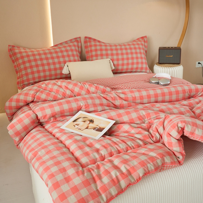 91家纺网 家纺一手货源 找家纺 三沁家居 2025新款全棉色织水洗棉大豆被冬被被子被芯 专粉中格