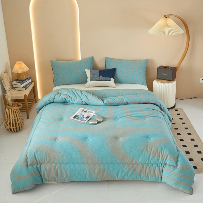 91家纺网 家纺一手货源 找家纺 三沁家居 2025新款全棉色织水洗棉大豆被冬被被子被芯 追光绿