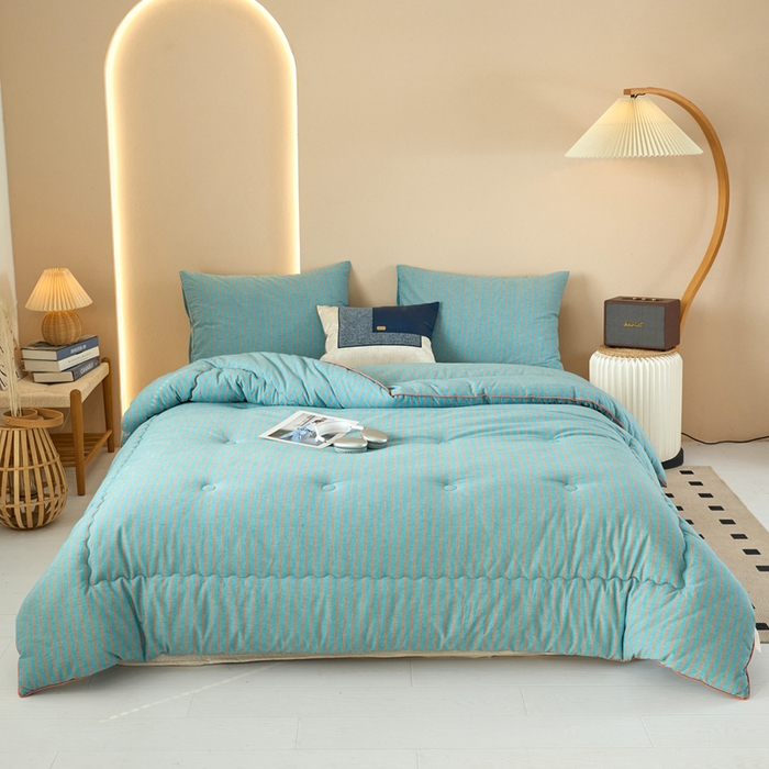 91家纺网 家纺一手货源 找家纺 三沁家居 2025新款全棉色织水洗棉大豆被冬被被子被芯 追光绿