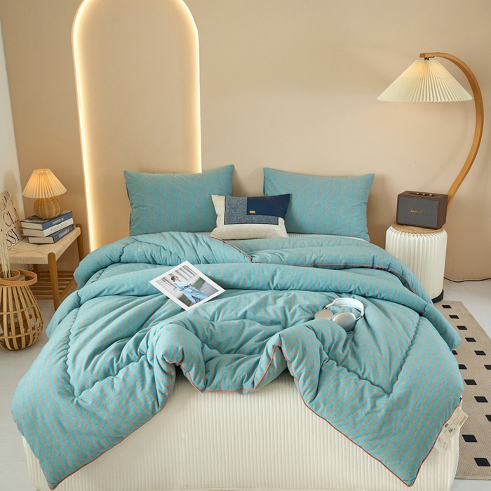 91家纺网 家纺一手货源 找家纺 三沁家居 2025新款全棉色织水洗棉大豆被冬被被子被芯 追光绿