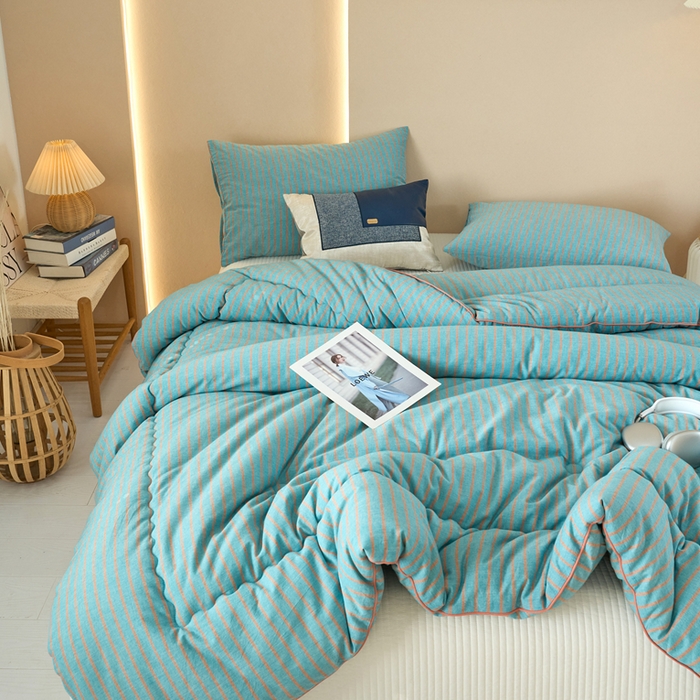 91家纺网 家纺一手货源 找家纺 三沁家居 2025新款全棉色织水洗棉大豆被冬被被子被芯 追光绿