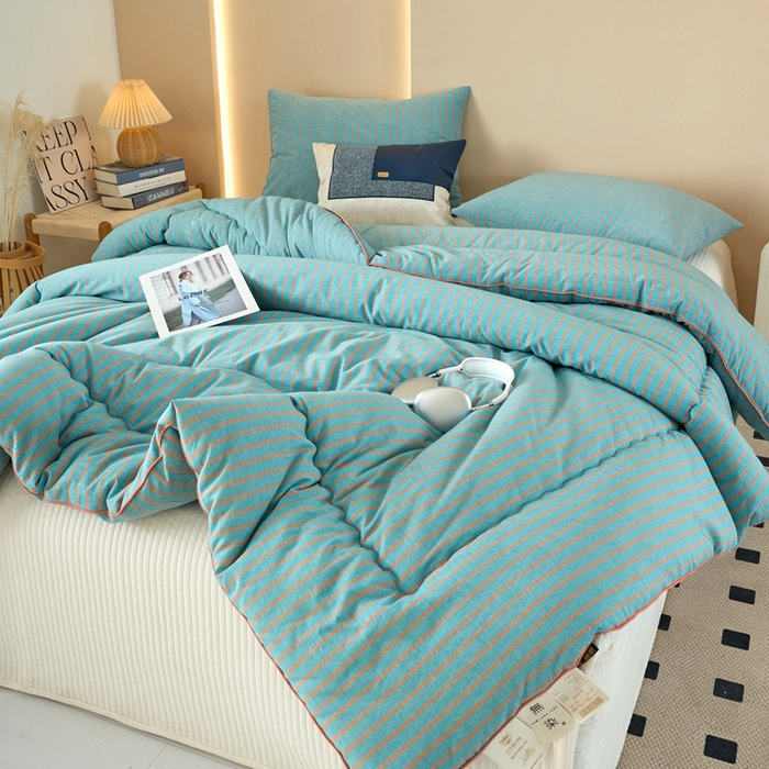 91家纺网 家纺一手货源 找家纺 三沁家居 2025新款全棉色织水洗棉大豆被冬被被子被芯 追光绿