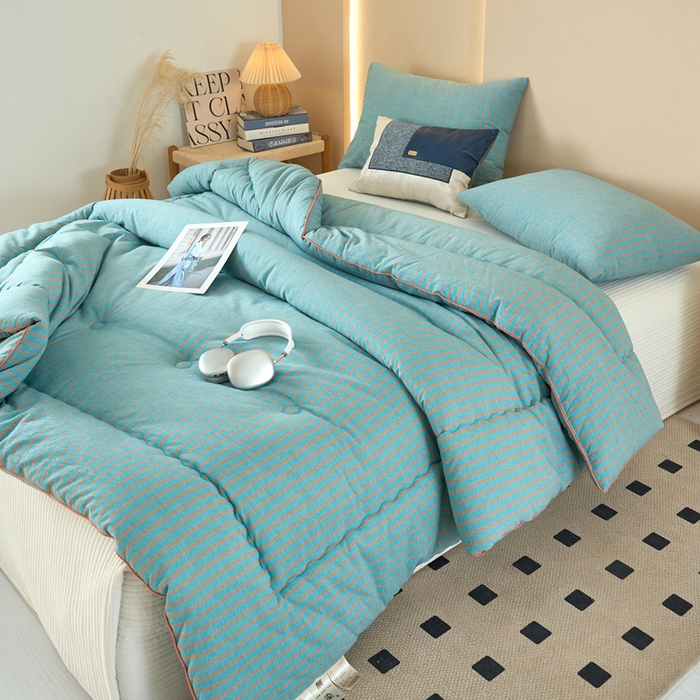 91家纺网 家纺一手货源 找家纺 三沁家居 2025新款全棉色织水洗棉大豆被冬被被子被芯 追光绿