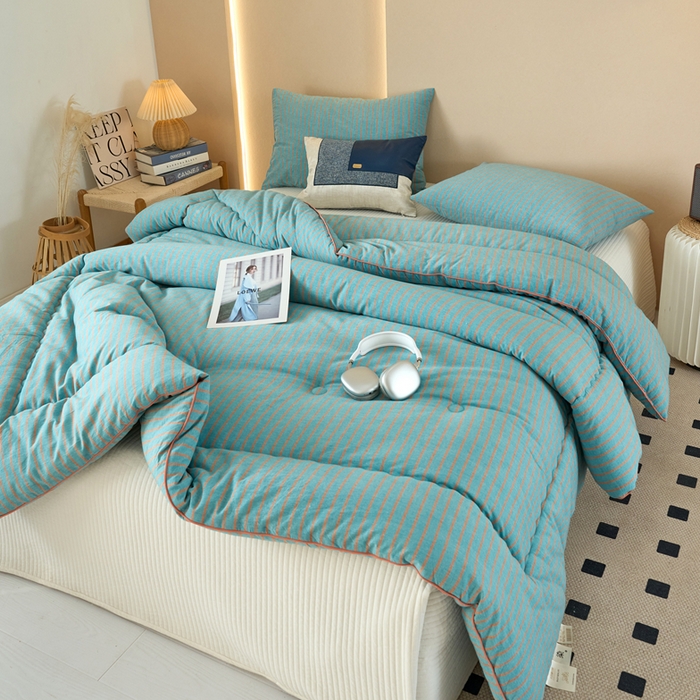 91家纺网 家纺一手货源 找家纺 三沁家居 2025新款全棉色织水洗棉大豆被冬被被子被芯 追光绿