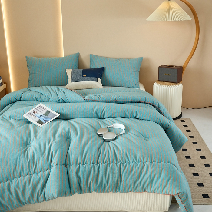 91家纺网 家纺一手货源 找家纺 三沁家居 2025新款全棉色织水洗棉大豆被冬被被子被芯 追光绿