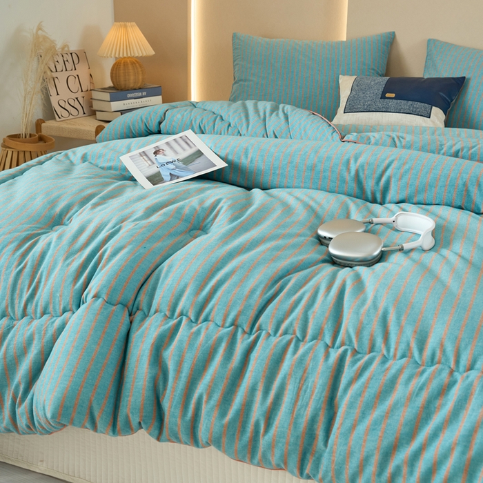 91家纺网 家纺一手货源 找家纺 三沁家居 2025新款全棉色织水洗棉大豆被冬被被子被芯 追光绿