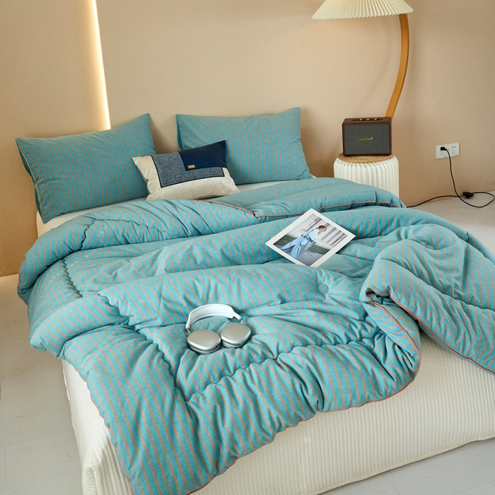 91家纺网 家纺一手货源 找家纺 三沁家居 2025新款全棉色织水洗棉大豆被冬被被子被芯 追光绿