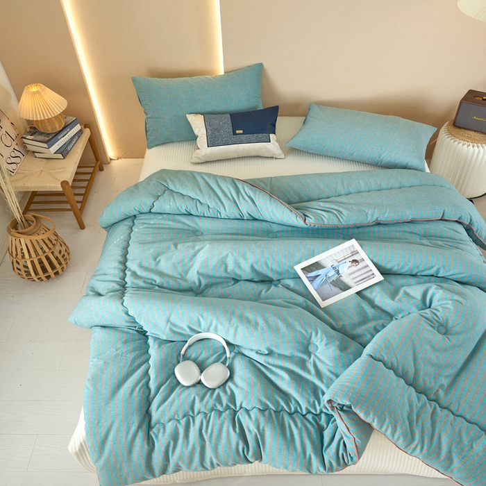 91家纺网 家纺一手货源 找家纺 三沁家居 2025新款全棉色织水洗棉大豆被冬被被子被芯 追光绿