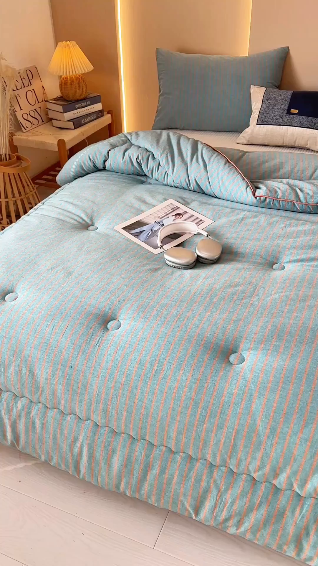 91家纺网 家纺一手货源 找家纺 三沁家居 2025新款全棉色织水洗棉大豆被冬被被子被芯 追光绿