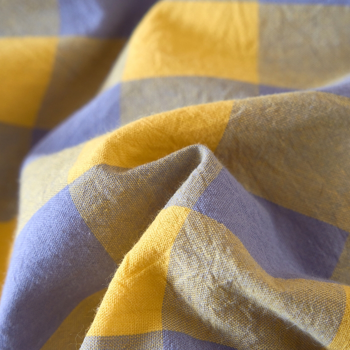 91家纺网 家纺一手货源 找家纺 三沁家居 2025新款全棉色织水洗棉大豆被冬被被子被芯 紫黄中格