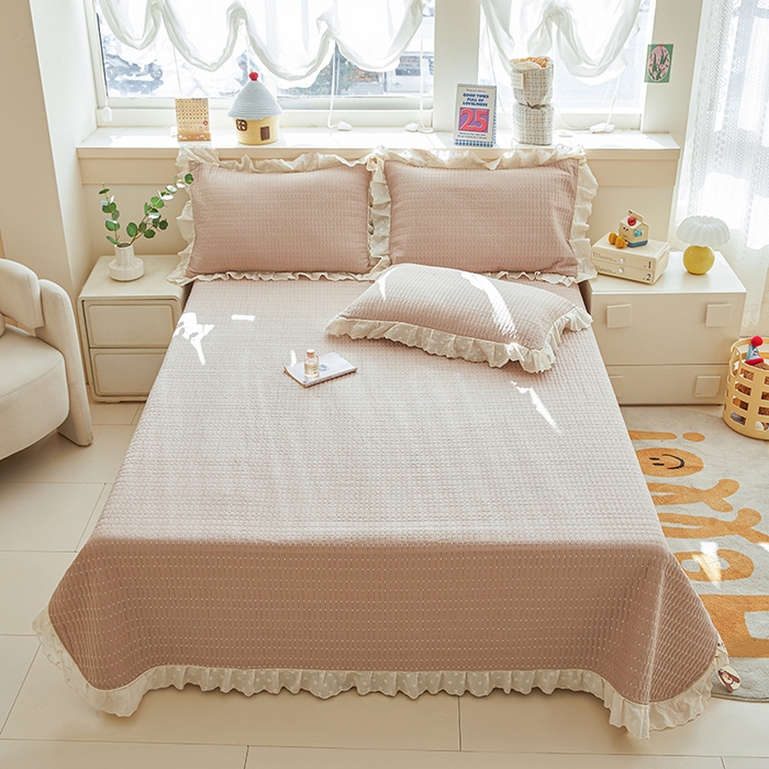 91家纺网 家纺一手货源 找家纺 （总）源舜家纺 2026新款天丝棉麻莱赛尔莫代尔天丝棉米粒绣床盖三件套