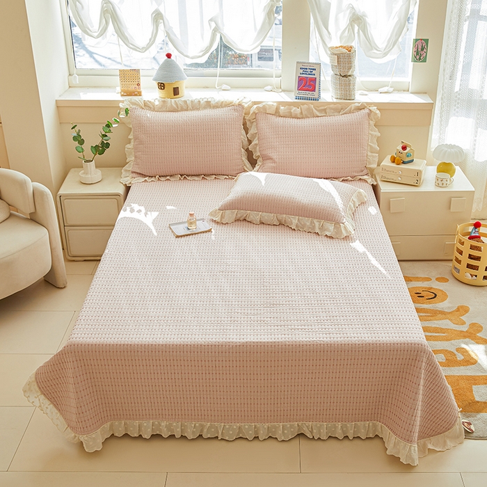 91家纺网 家纺一手货源 找家纺 （总）源舜家纺 2026新款天丝棉麻莱赛尔莫代尔天丝棉米粒绣床盖三件套