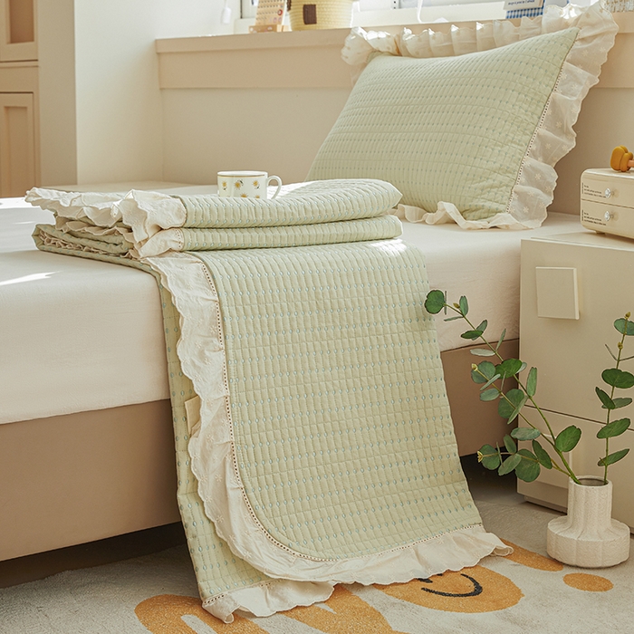 91家纺网 家纺一手货源 找家纺 （总）源舜家纺 2026新款天丝棉麻莱赛尔莫代尔天丝棉米粒绣床盖三件套