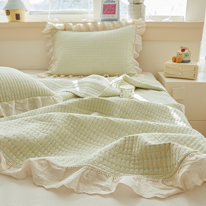 91家纺网 家纺一手货源 找家纺 （总）源舜家纺 2026新款天丝棉麻莱赛尔莫代尔天丝棉米粒绣床盖三件套