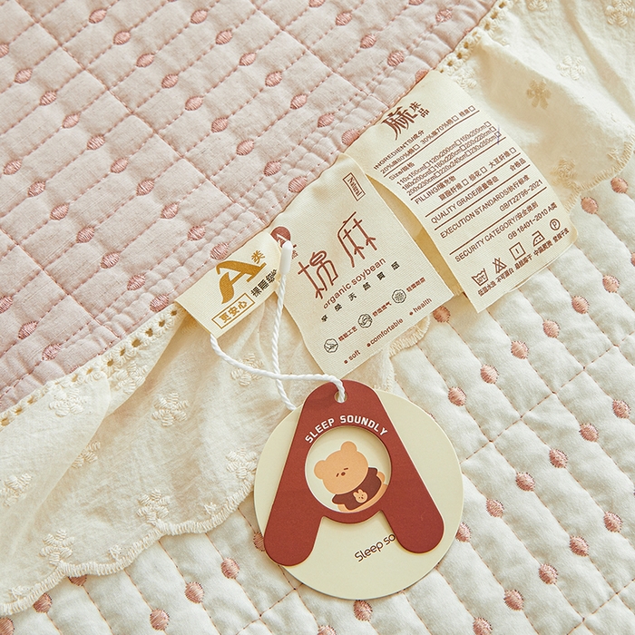 91家纺网 家纺一手货源 找家纺 源舜家纺 2026新款天丝棉麻莱赛尔莫代尔天丝棉米粒绣床盖三件套 米粒-粉