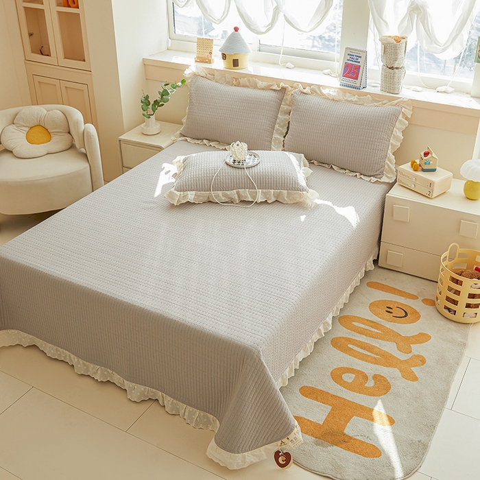 91家纺网 家纺一手货源 找家纺 源舜家纺 2026新款天丝棉麻莱赛尔莫代尔天丝棉米粒绣床盖三件套 米粒-灰