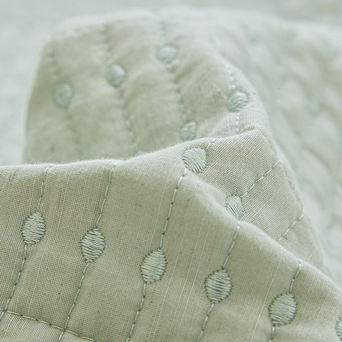 91家纺网 家纺一手货源 找家纺 源舜家纺 2026新款天丝棉麻莱赛尔莫代尔天丝棉米粒绣床盖三件套 米粒-蓝