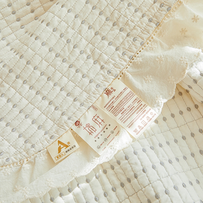 91家纺网 家纺一手货源 找家纺 源舜家纺 2026新款天丝棉麻莱赛尔莫代尔天丝棉米粒绣床盖三件套 米粒-米
